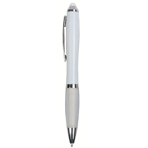 Plastic twist pen with white barrel, rubberised coloured grip 1