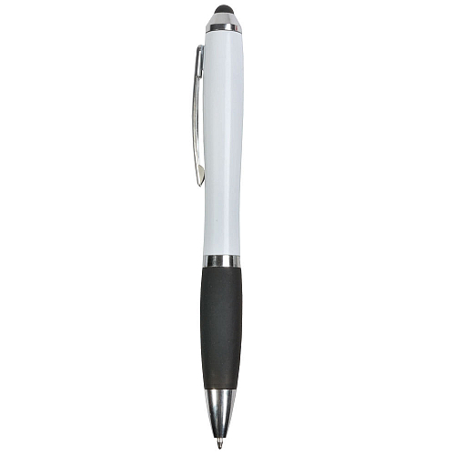 Plastic twist pen with white barrel, rubberised coloured grip 1