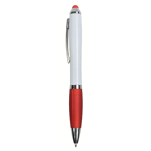 Plastic twist pen with white barrel, rubberised coloured grip 2