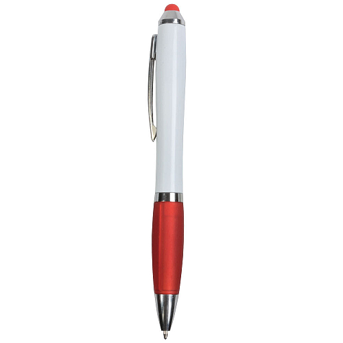 Plastic twist pen with white barrel, rubberised coloured grip 1
