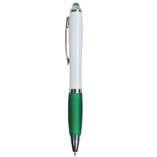 Plastic twist pen with white barrel, rubberised coloured grip 1