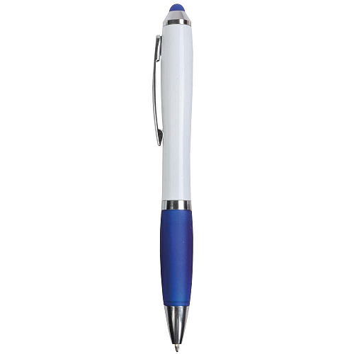 Plastic twist pen with white barrel, rubberised coloured grip 1