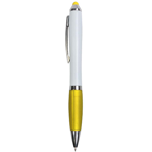 Plastic twist pen with white barrel, rubberised coloured grip 1