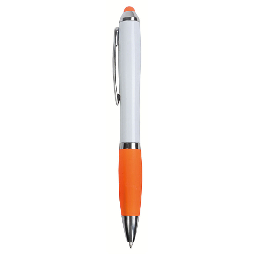 Plastic twist pen with white barrel, rubberised coloured grip 2