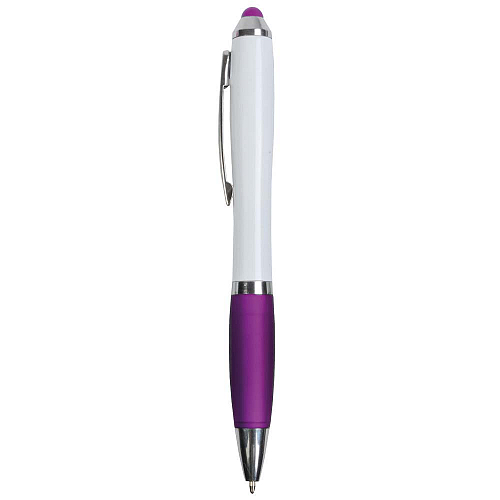 Plastic twist pen with white barrel, rubberised coloured grip 1