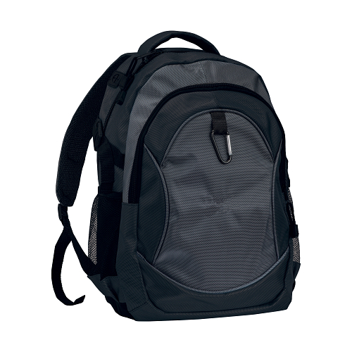 1680d polyester 4-pocket backpack (two mesh side pockets) with snap hook 1