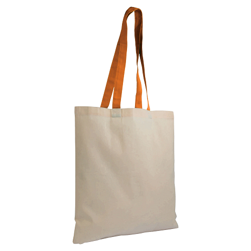 135 g/m2 natural cotton shopping bag with coloured long handles 3