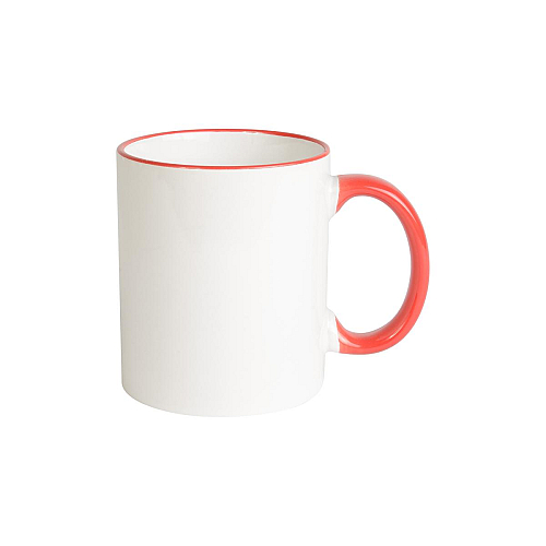 White grade a ceramic mug with coloured handle and edge, for dishwashers 1