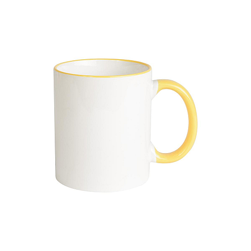 White grade a ceramic mug with coloured handle and edge, for dishwashers 1