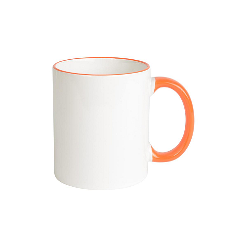 White grade a ceramic mug with coloured handle and edge, for dishwashers 1