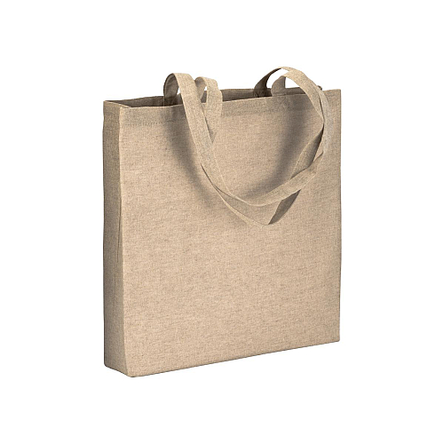 150 g/m2 recycled cotton shopping bag, melange effect, long handles and gusset 1