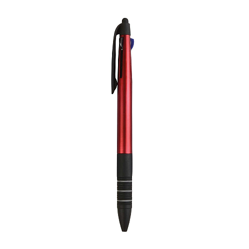 Plastic snap pen with 3 refills in blue, black and red, and touchscreen rubber tip 2