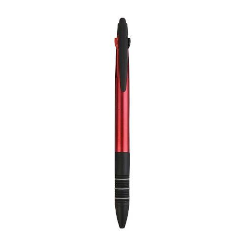 Plastic snap pen with 3 refills in blue, black and red, and touchscreen rubber tip 1