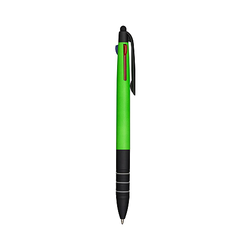 Plastic snap pen with 3 refills in blue, black and red, and touchscreen rubber tip 2