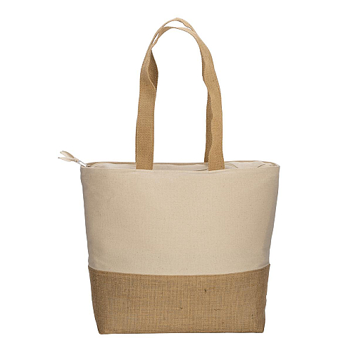 280 g/m2 cotton shopping bag with jute base, long handles and gusset 2