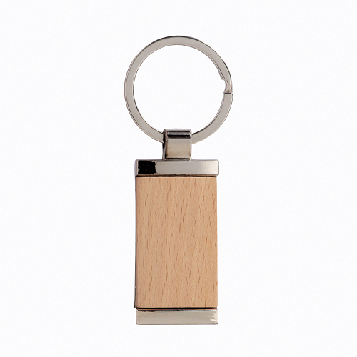 Ectangular metal keychain, with wooden front detail 2