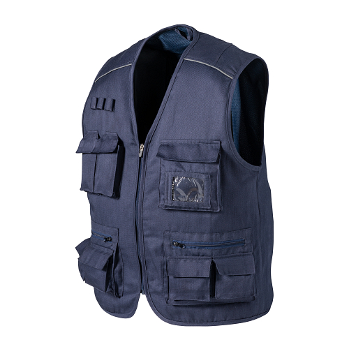Polycotton multi-pocket vest, zipper closure, 5 front pockets 1