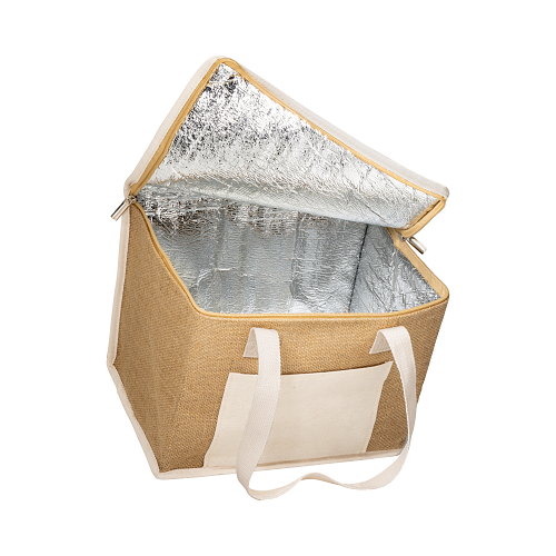 Jute cooler bag with silver interior 3