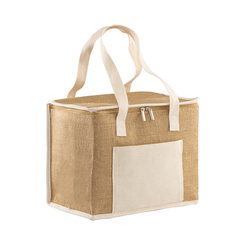 Jute cooler bag with silver interior 1