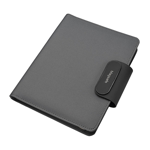 A5 organizer folder in r-pet with lock and magnetic closure that lights up 1