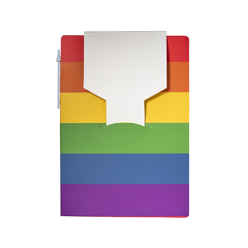Paper notepad with rainbow cover, white ruled sheets, sticky notes and pen 2