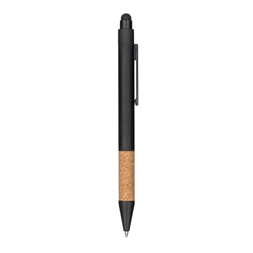 Recycled aluminium snap pen with cork grip and touchscreen 2