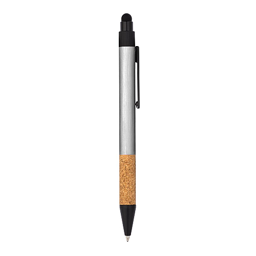 Recycled aluminium snap pen with cork grip and touchscreen 2