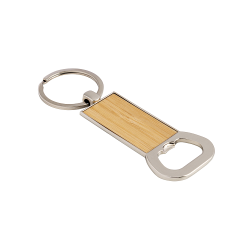 Metal and bamboo keychain with bottle opener 1