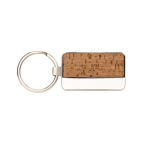 Rectangular metal and cork keychain 2