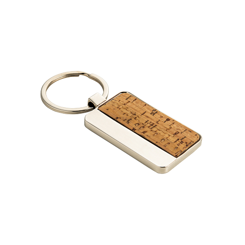 Rectangular metal and cork keychain 1