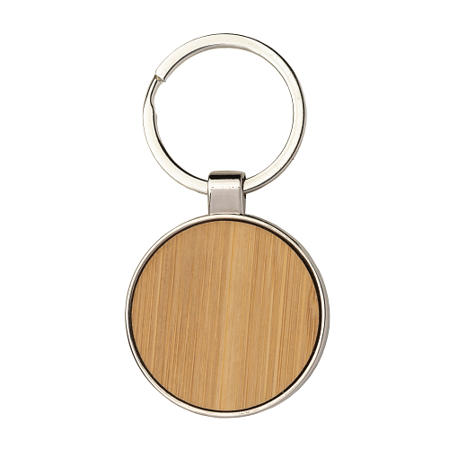 Round metal key ring with bamboo front plate detail 2