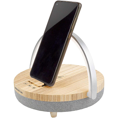 Prixton 4-in-1 10W Bluetooth® speaker with LED light and wireless charging base 1