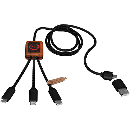 SCX.design C38 40W 5-in-1 rPET light-up logo charging cable with squared wooden casing 2