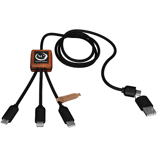SCX.design C38 40W 5-in-1 rPET light-up logo charging cable with squared wooden casing 2