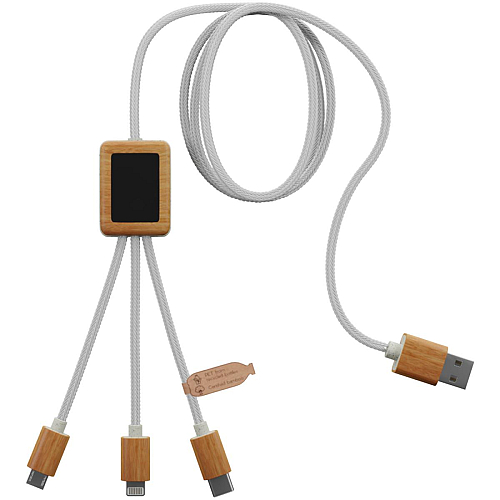 SCX.design C39 3-in-1 rPET light-up logo charging cable with squared bamboo casing 1