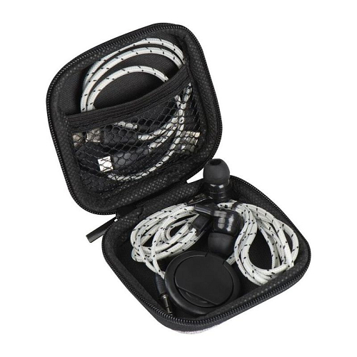 Travel set with charging cable, earphones, and phone holder 1