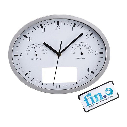 Wall clock with hygrometer, thermometer and click system 1