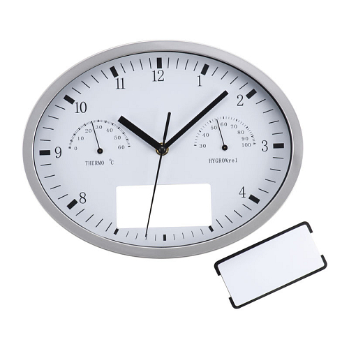 Wall clock with hygrometer, thermometer and click system 1