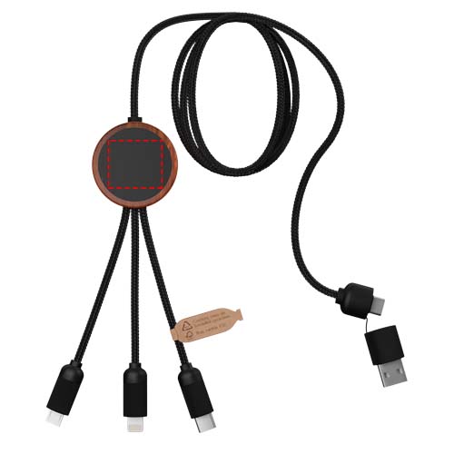 SCX.design C37 40W 5-in-1 rPET light-up logo charging cable with round wooden casing 4